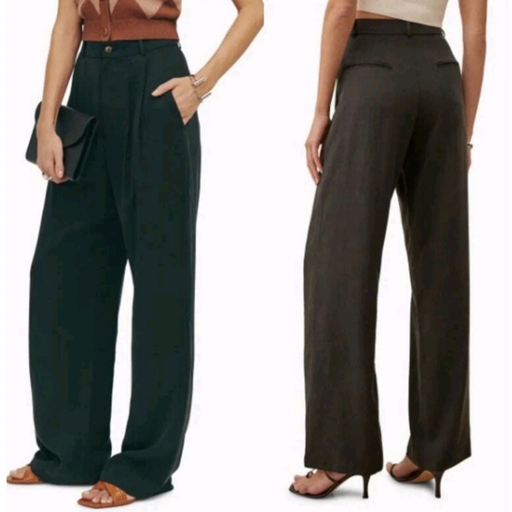 Reformation Size 6 Black Mason Pants 100% Tencel Wide Leg Pleated Front Trouser